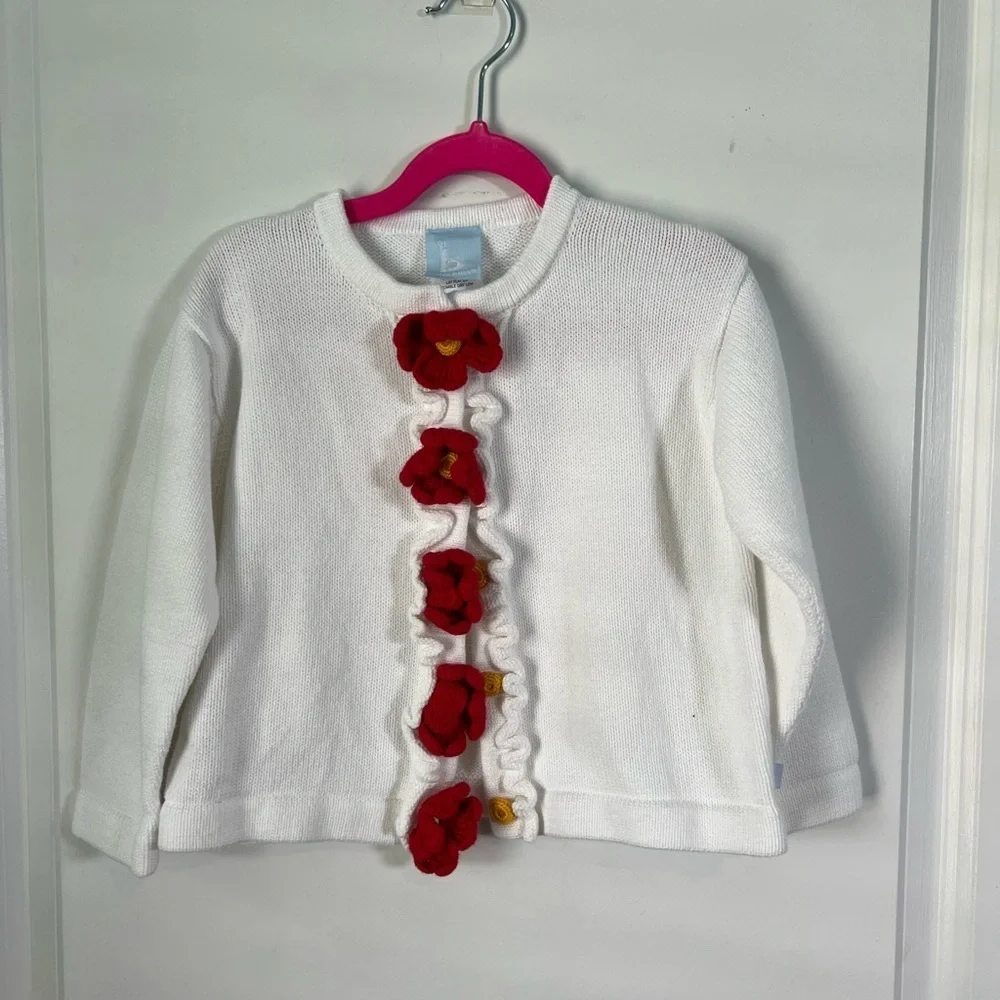 Bella Bliss Crochet Floral Knit Cardigan Red Flowers Size 4
